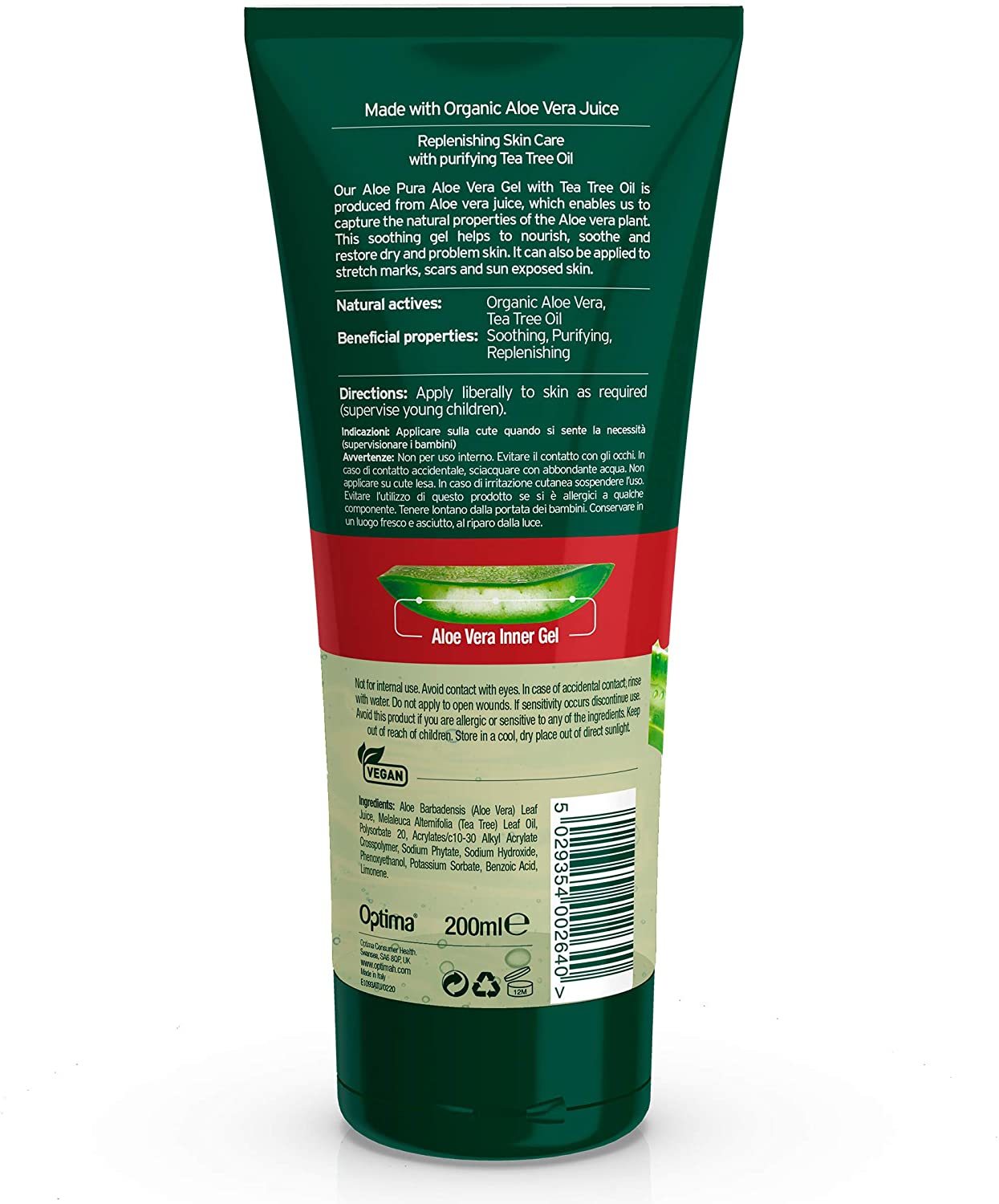 Aloe Pura Organic Aloe Vera Gel with Tea Tree Oil (200mL) (BC107)