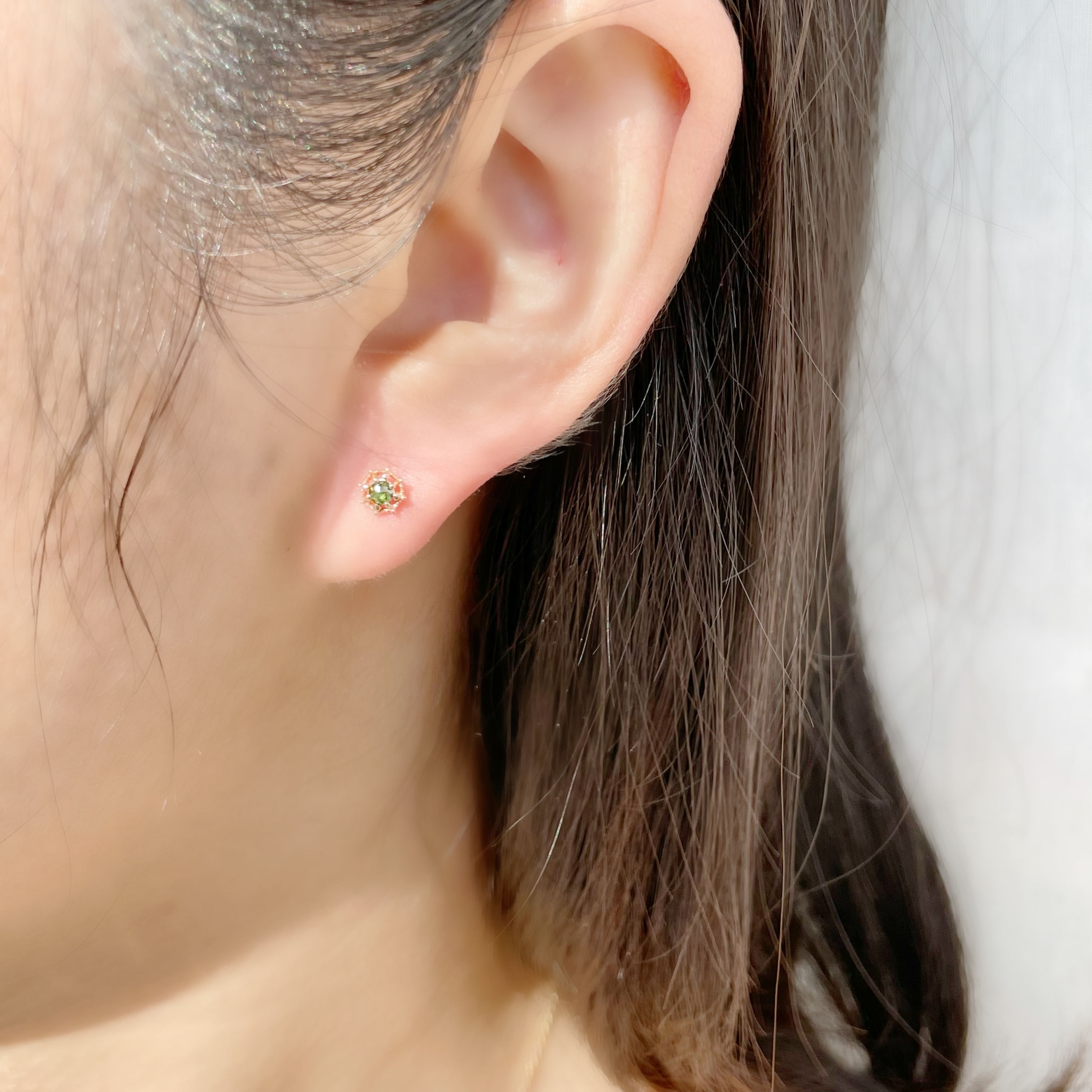 14K萬花筒綠鑽原礦轉珠耳環