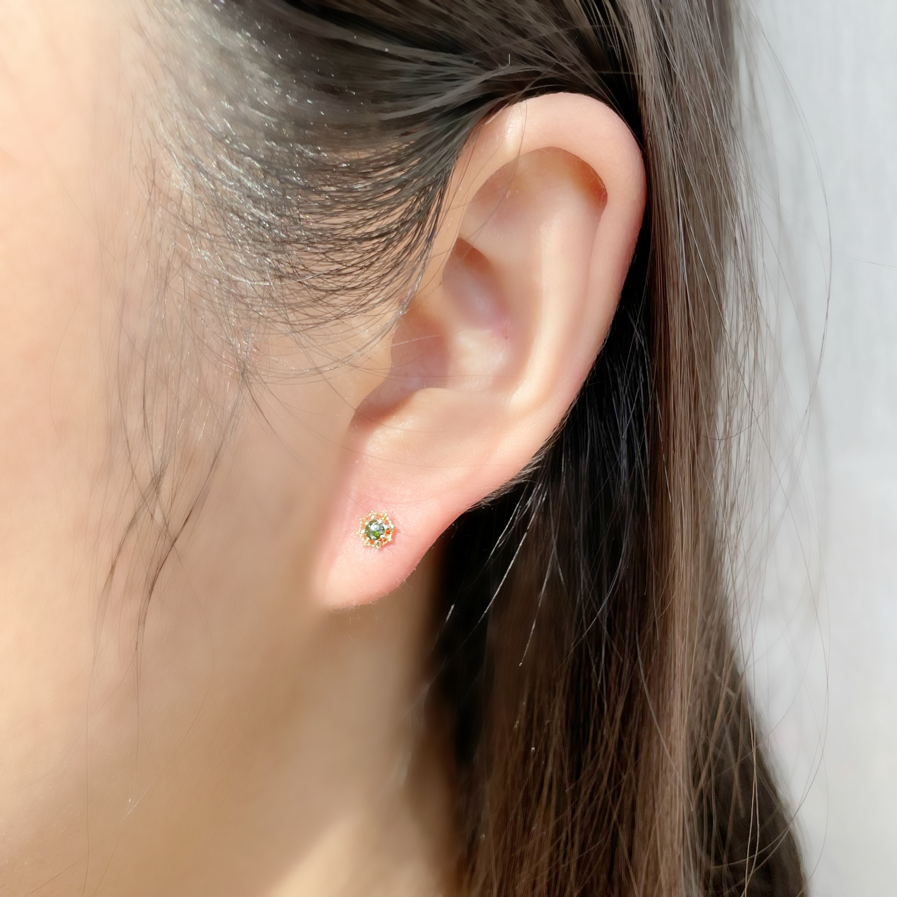 14K萬花筒綠鑽原礦轉珠耳環