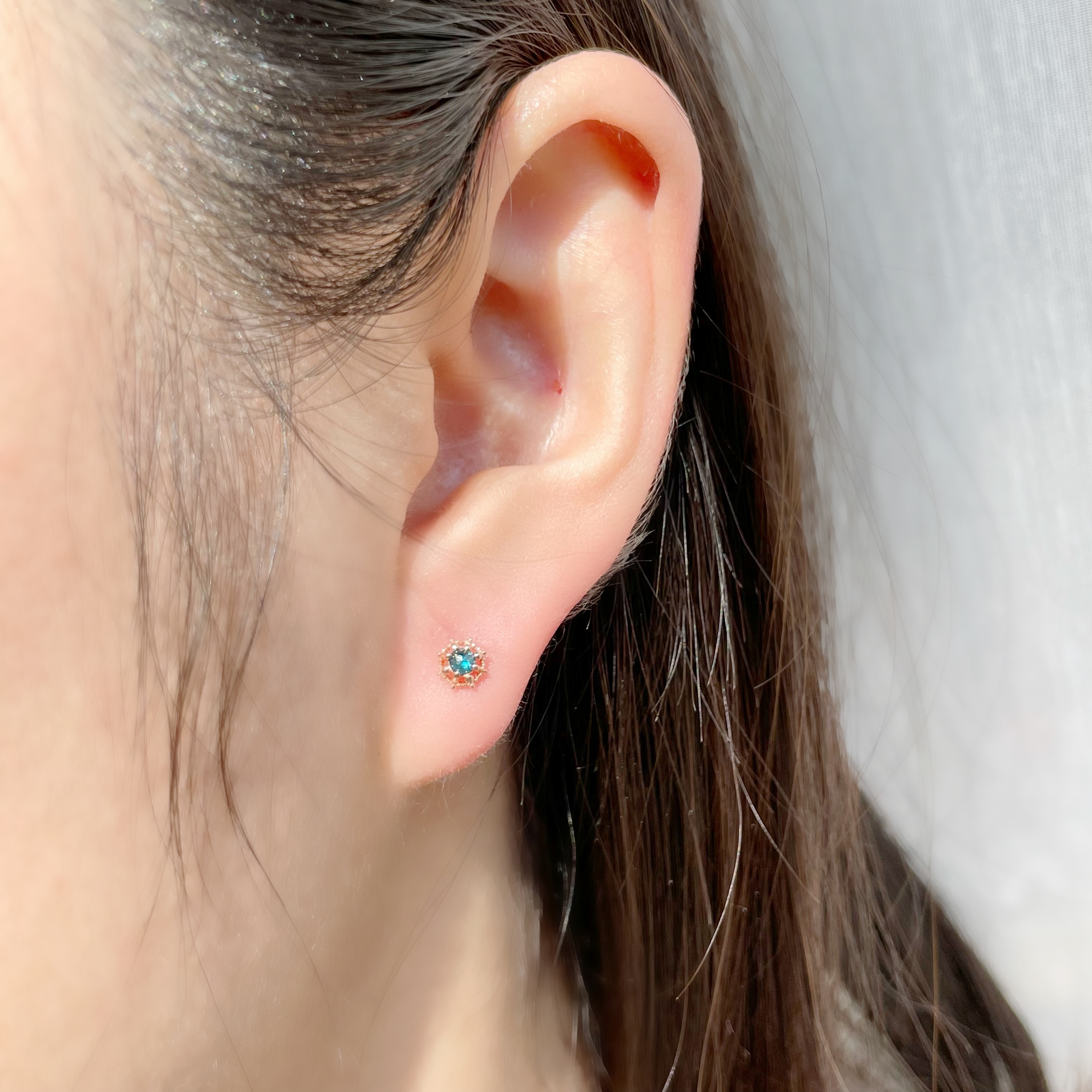 14K萬花筒藍鑽原礦轉珠耳環