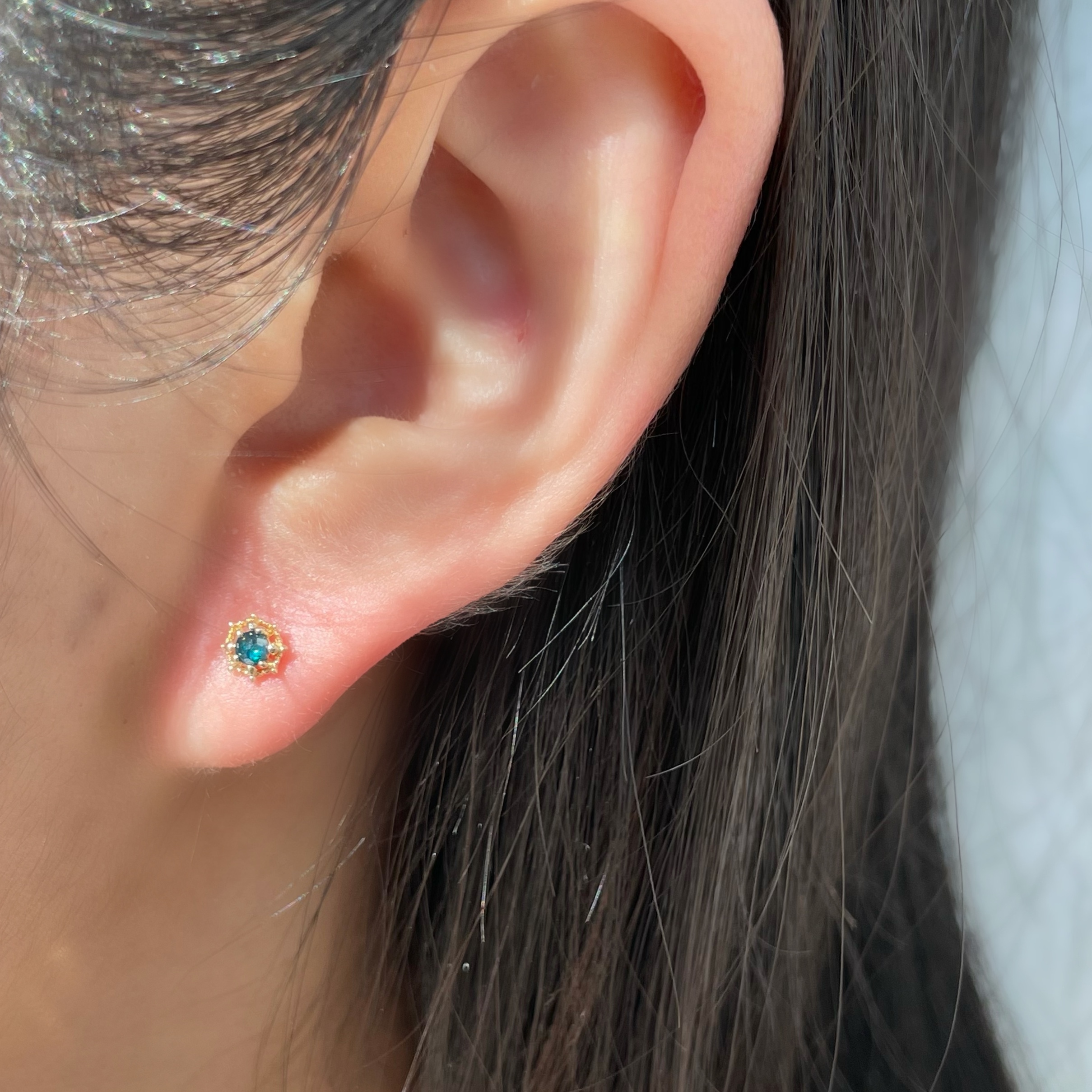 14K萬花筒藍鑽原礦轉珠耳環