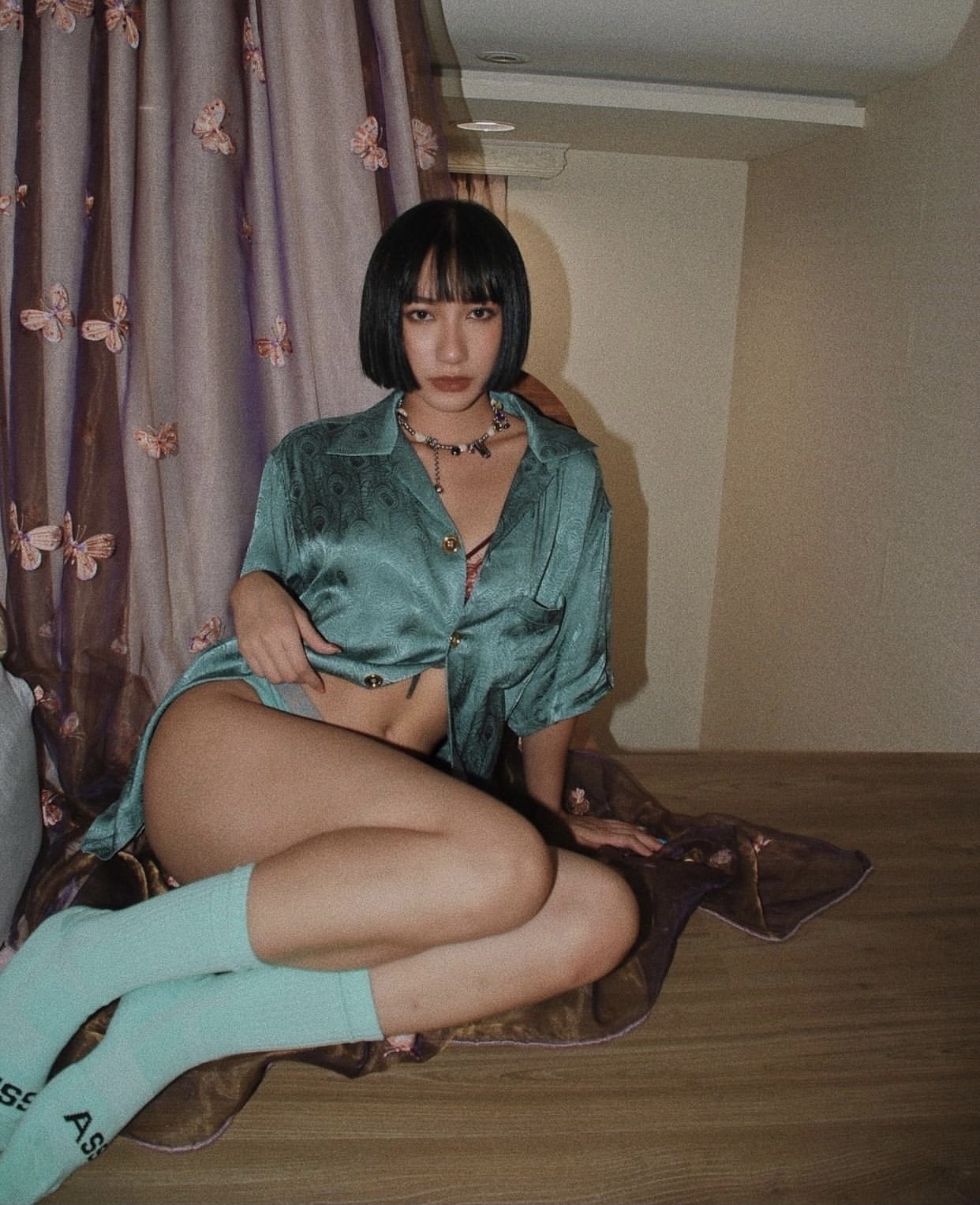 標語髒話素色長襪_湖水綠_BF200011