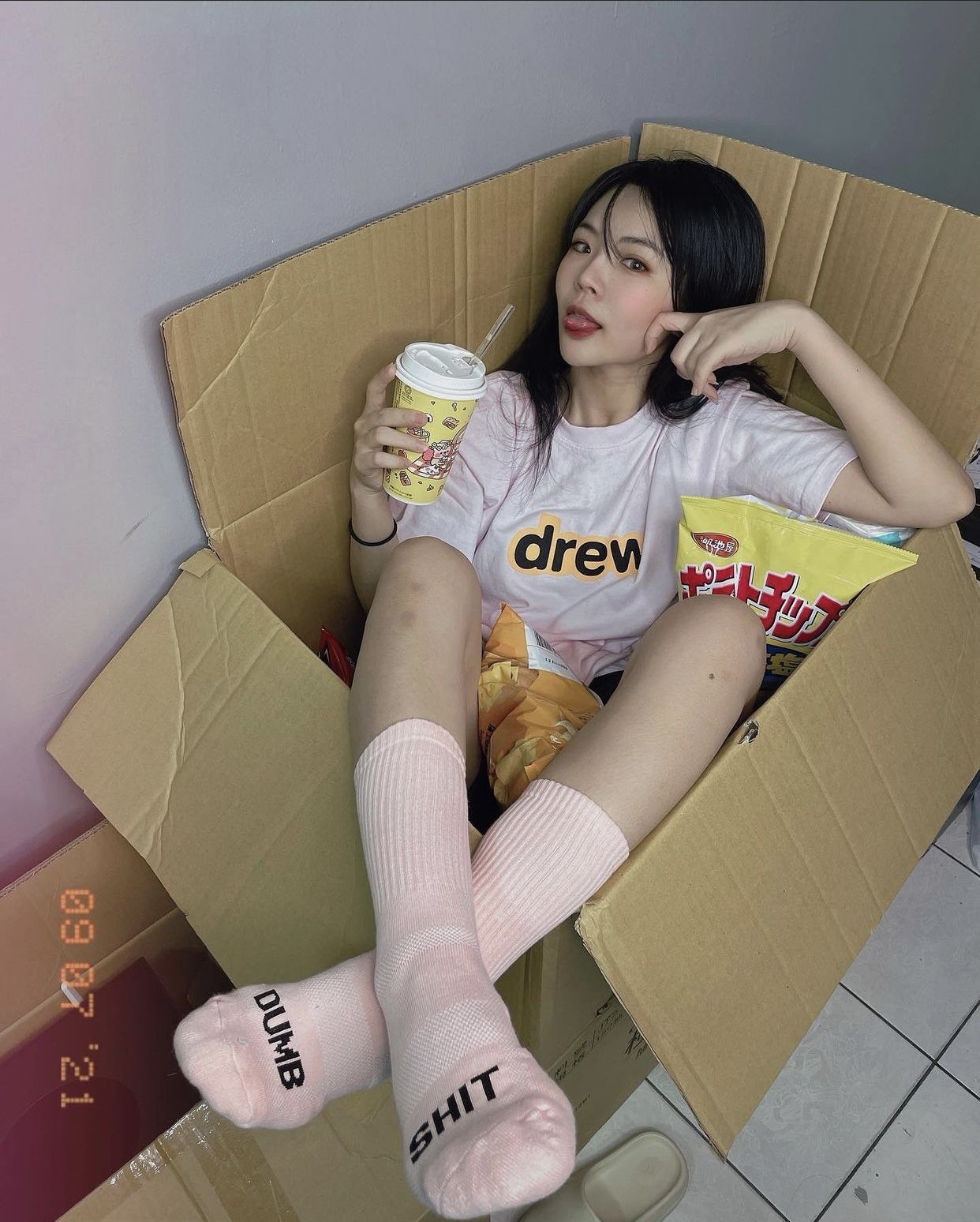 標語髒話素色長襪_粉紅色_BF200011