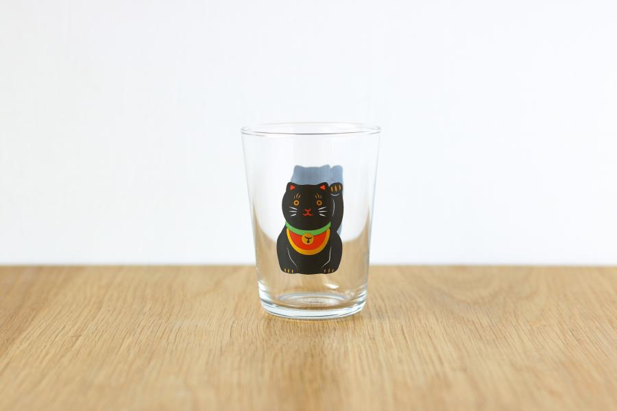 +t企劃x中川政七玻璃杯-招財貓／黑