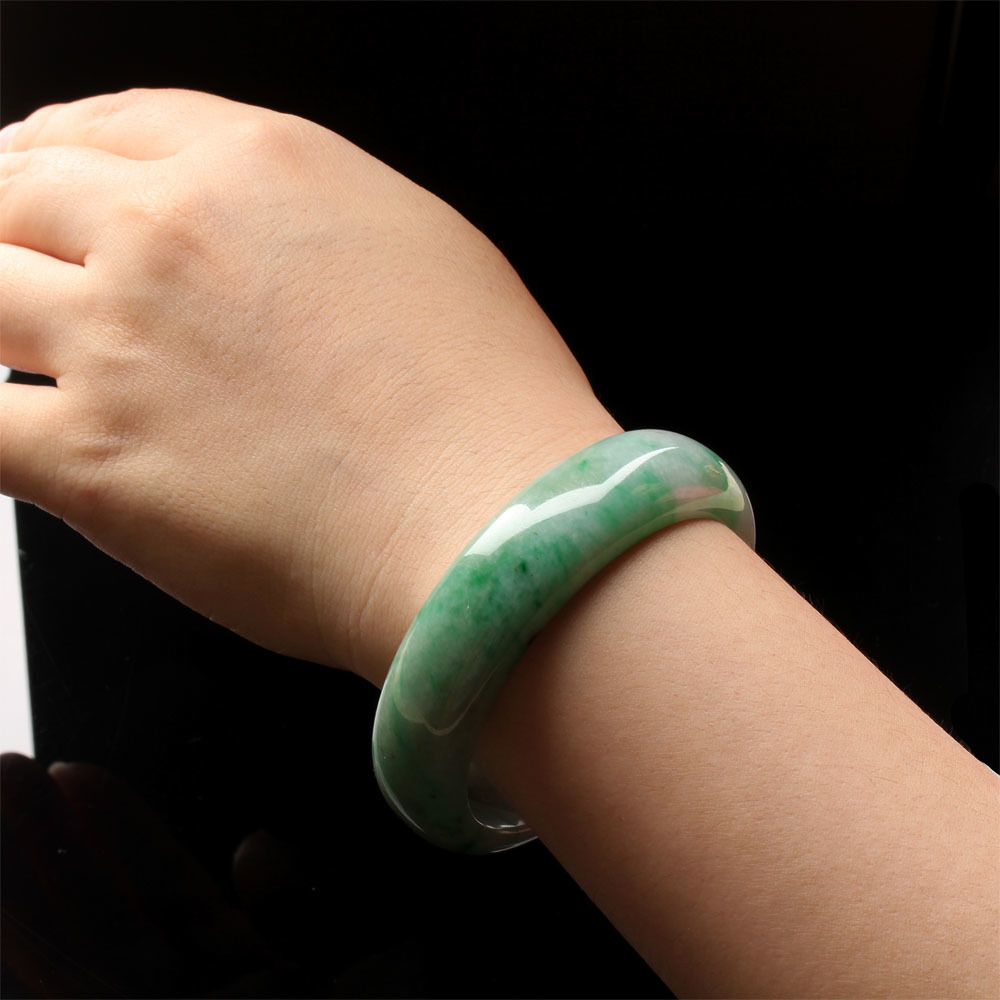 【雅紅珠寶】天然綠翡翠玉鐲-寬版-#18.5-如花如錦-B0066