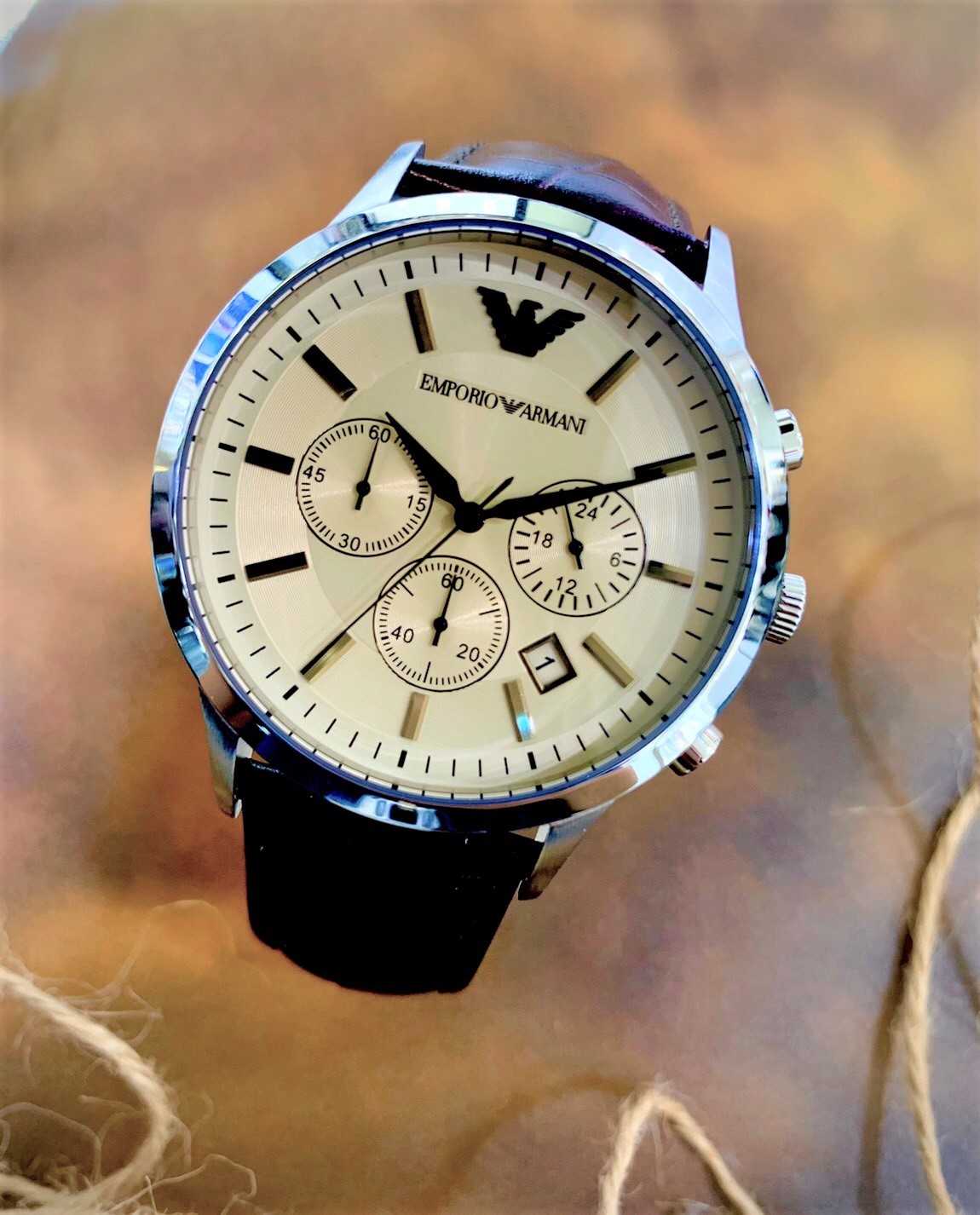 【EMPORIO ARMANI】經典三眼計時皮帶腕錶 AR2433 43mm 現代鐘錶