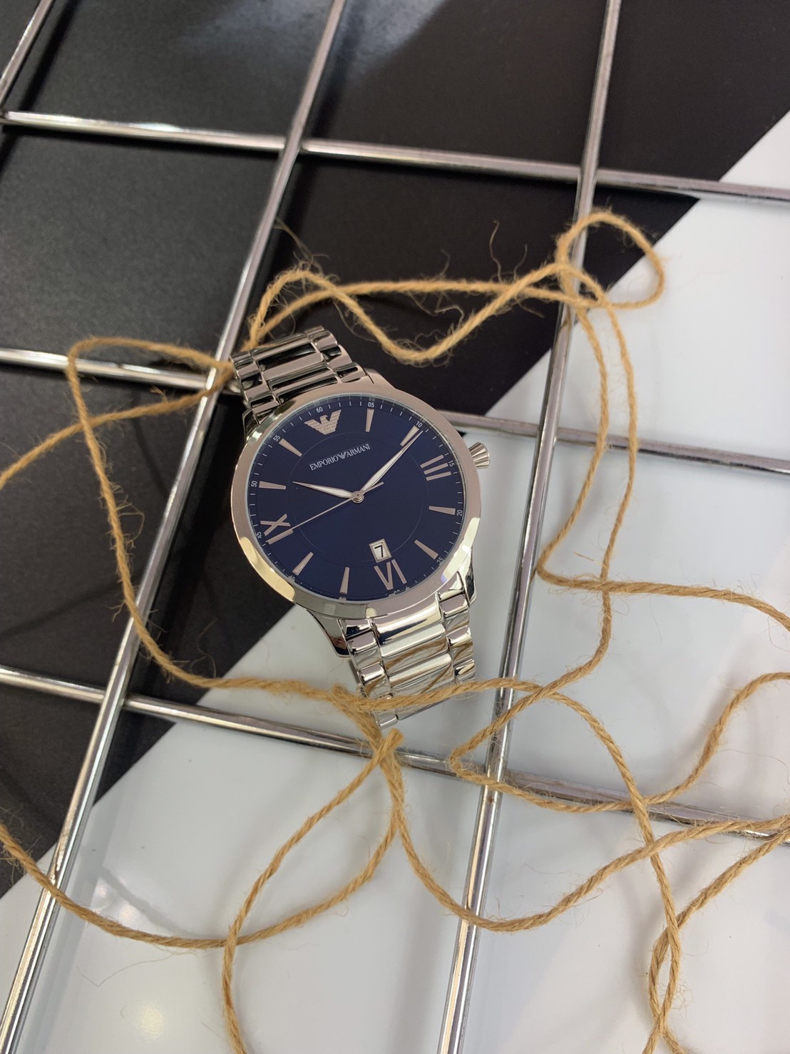 【EMPORIO ARMANI】紳士風格 藍x銀 AR11227 43mm 現代鐘錶