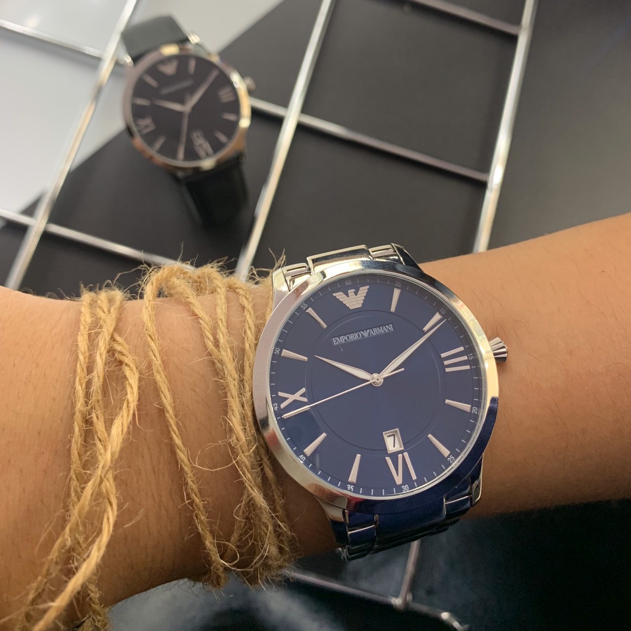 【EMPORIO ARMANI】紳士風格 藍x銀 AR11227 43mm 現代鐘錶