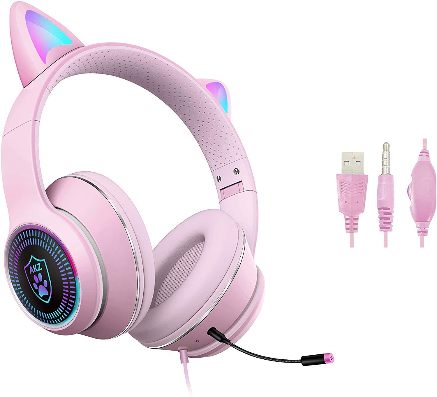 Pink Cat Ear Gaming Headset Foldable, With Surround Sou