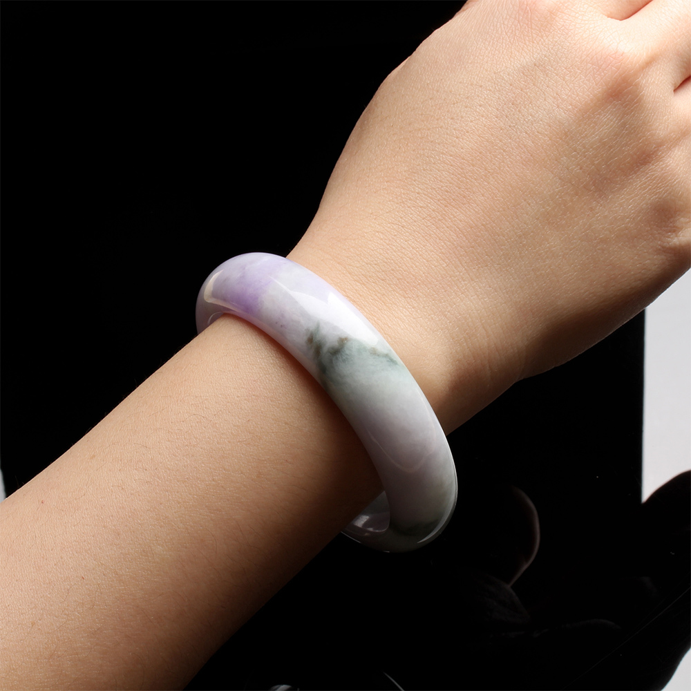 【雅紅珠寶】天然春帶彩翡翠手鐲-寬版-#19-詩情畫意-B0152