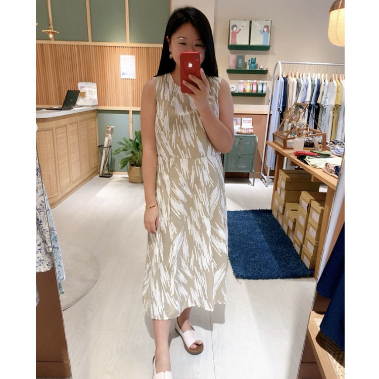 墨筆手札圓領收腰洋裝-古米