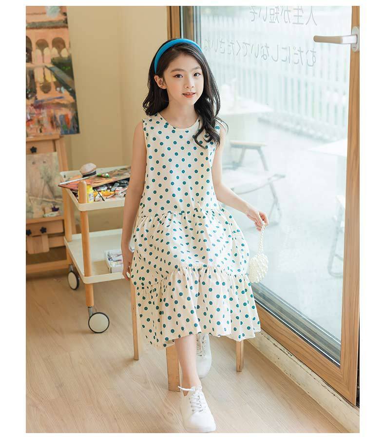 森林系綠波點無袖蛋糕洋