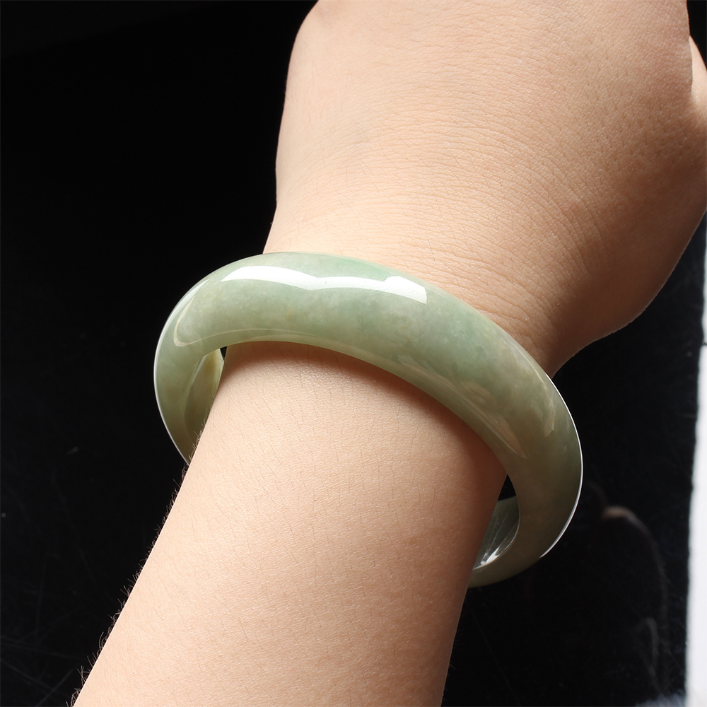 【雅紅珠寶】天然綠翡翠圓形玉鐲-寬版-#19.5-湖水綠-B0115