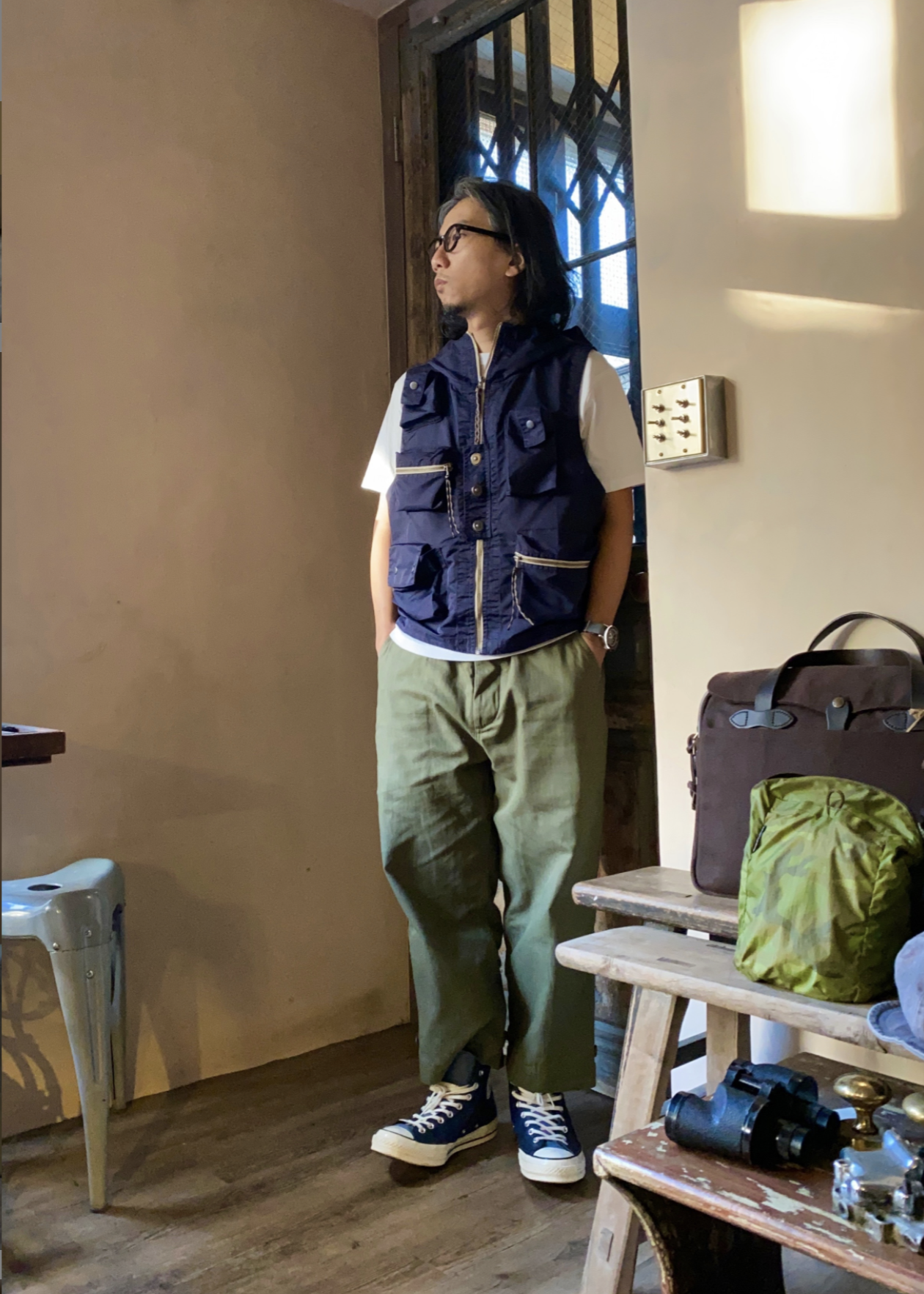 W & A Rip-stop fabric military style pants / Military Green