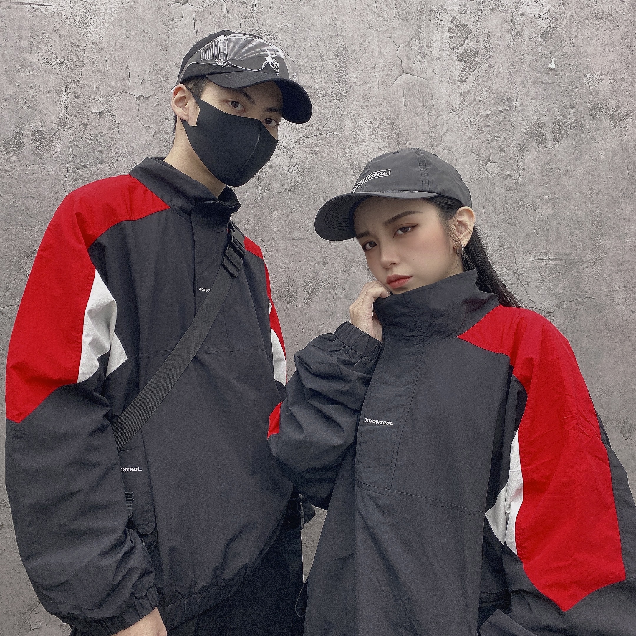 XCTRL 小標拼接跳色工裝衝鋒衣-黑