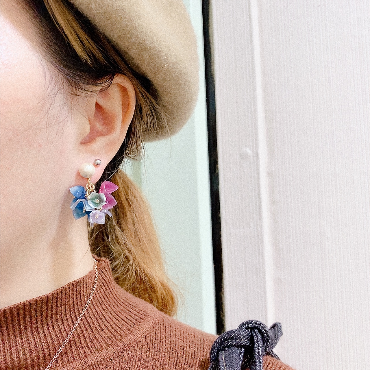 [手作家]  花球棉珠耳環