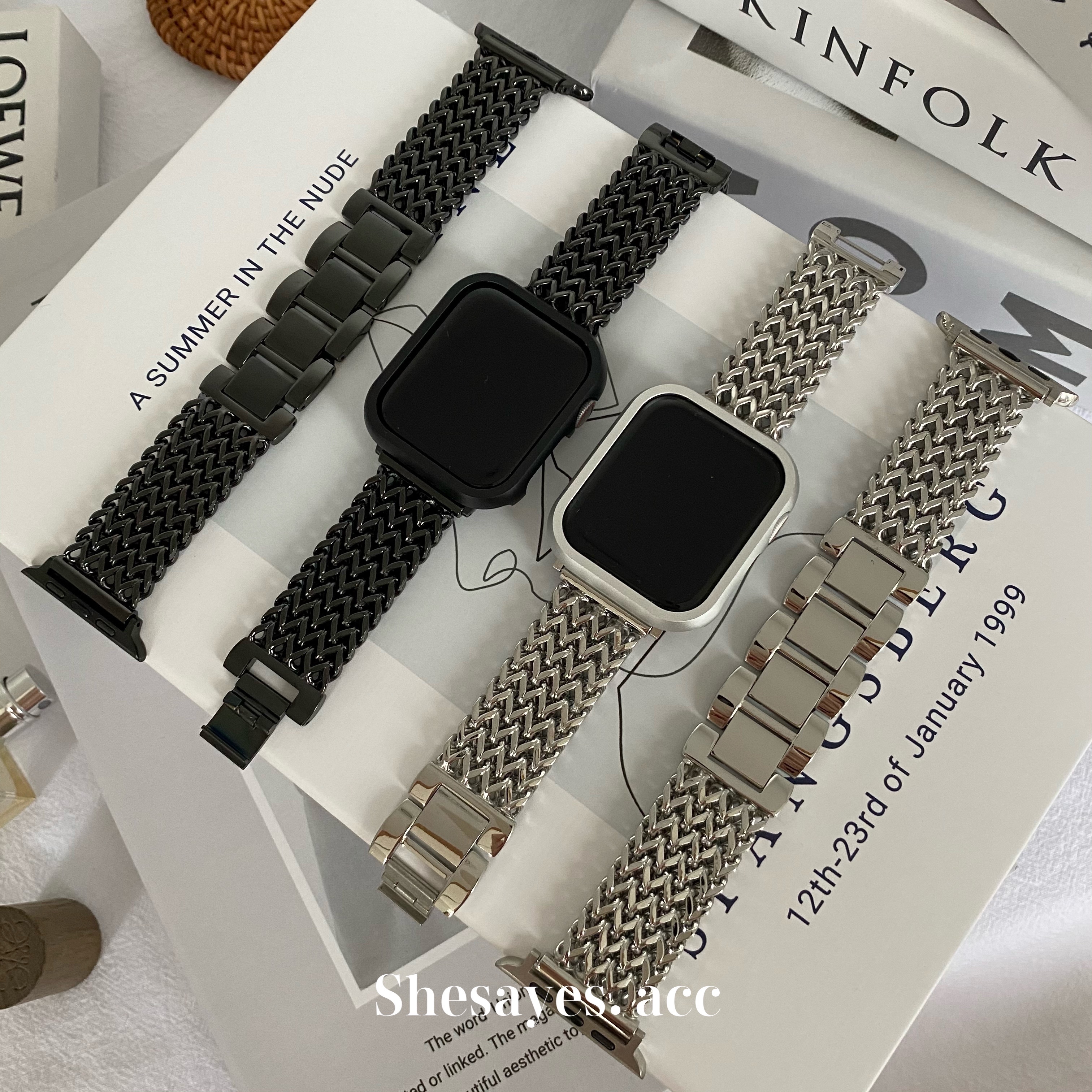 APPLE WATCH不鏽鋼質感編織錶帶[銀色/黑色]