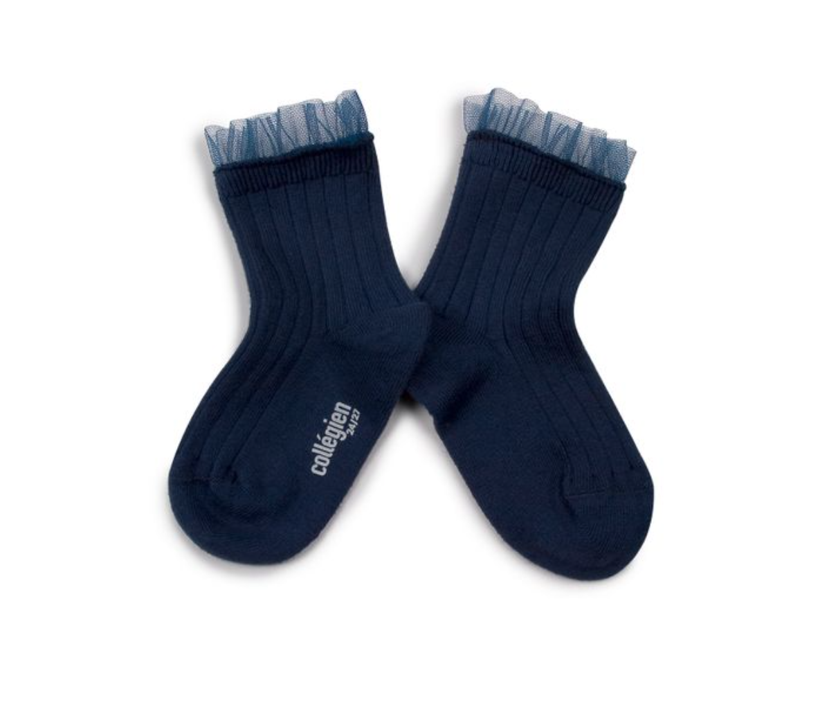 COLLÉGIEN - Margaux Tulle Frill Ribbed Ankle Socks（Nuit Etoilee）