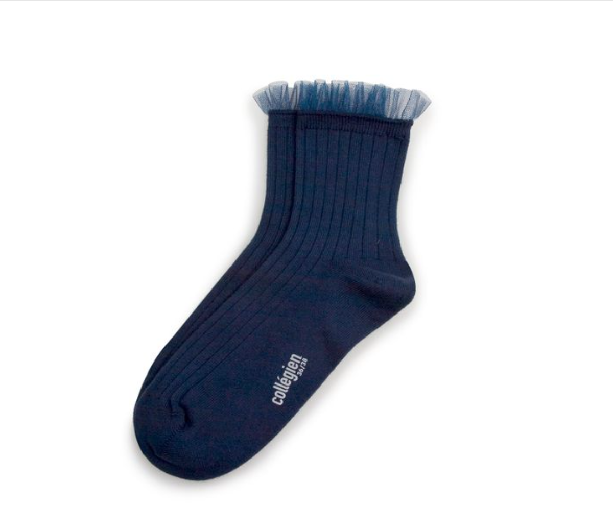 COLLÉGIEN - Margaux Tulle Frill Ribbed Ankle Socks（Nuit Etoilee）