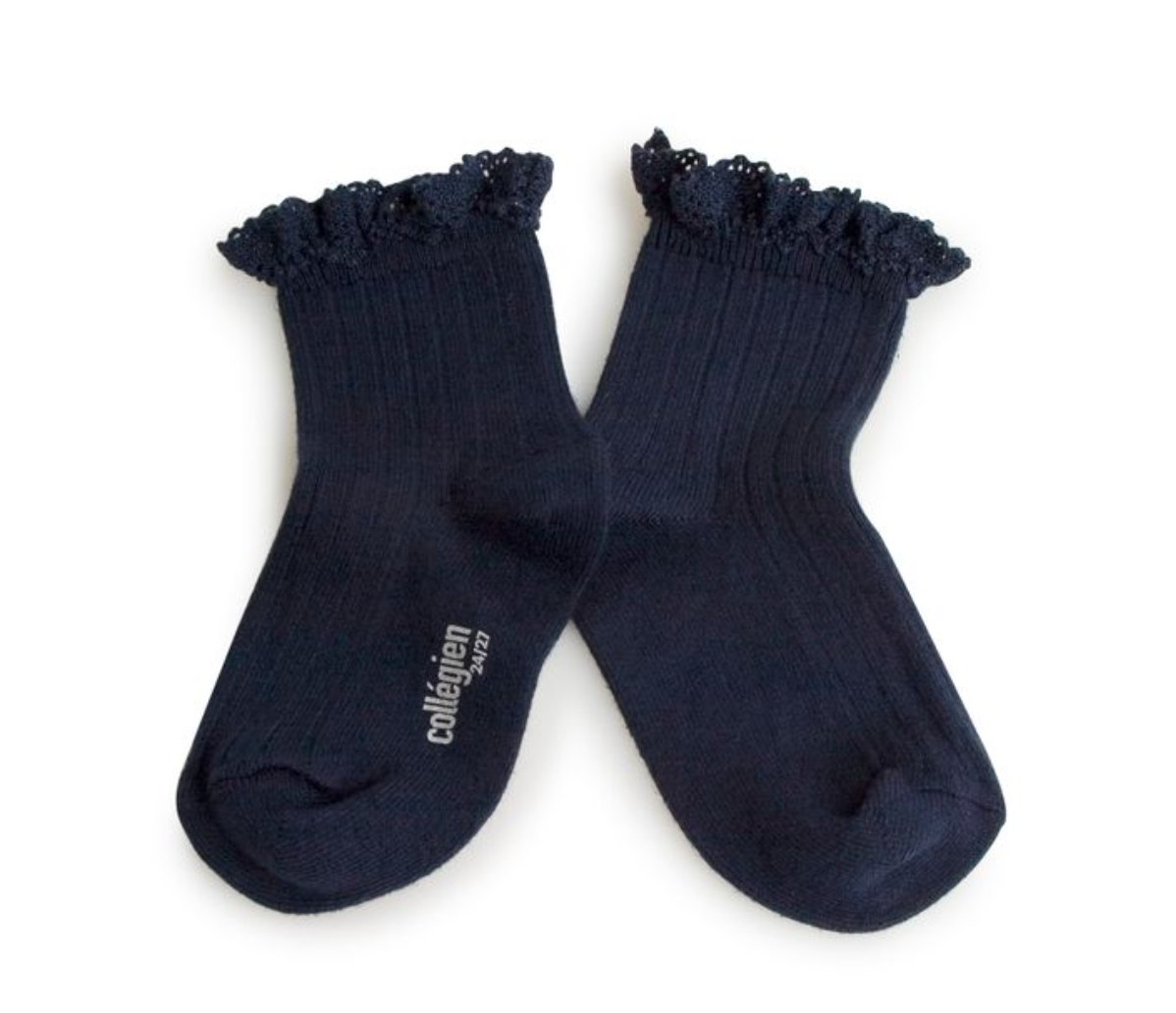 COLLÉGIEN - Lili Lace Trim Ribbed Ankle Socks（Nuit Etoilee）