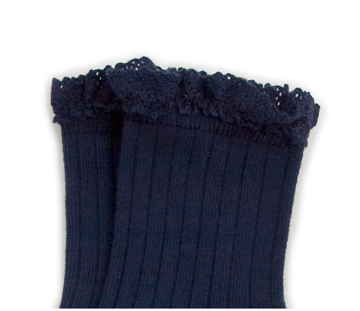 COLLÉGIEN - Lili Lace Trim Ribbed Ankle Socks（Nuit Etoilee）