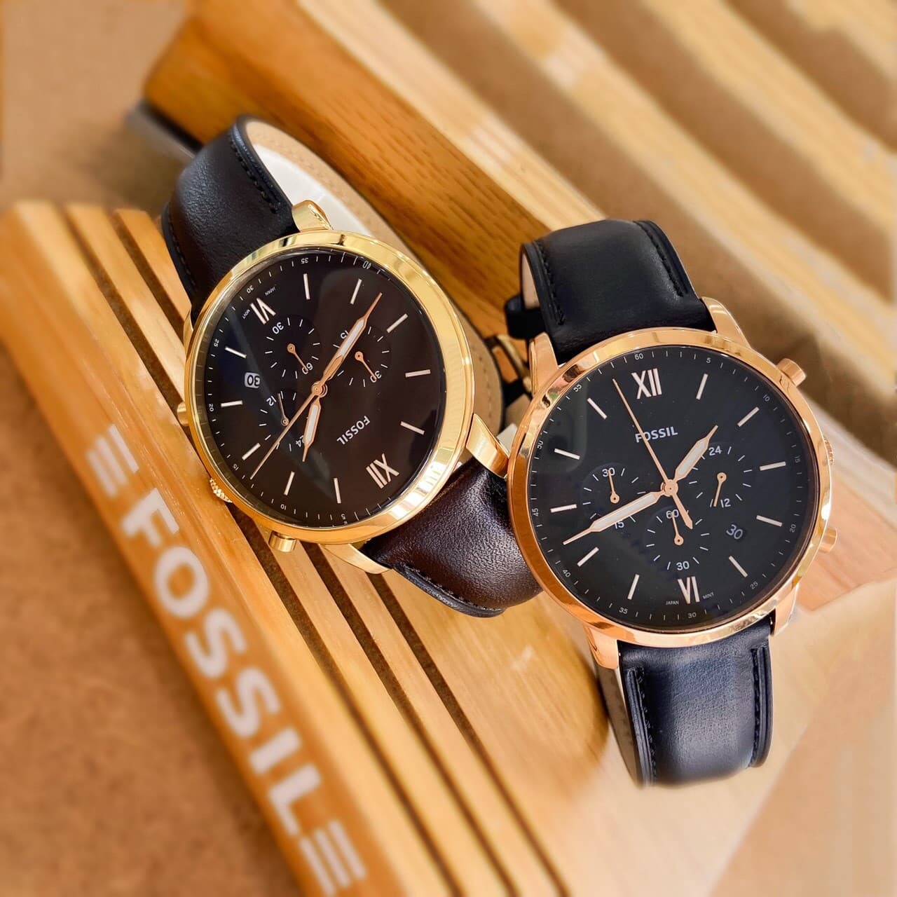 【Fossil】Neutra 美式休閒計時手錶 FS5763(咖x金)/ FS5381(黑x玫) 44mm 現代鐘錶