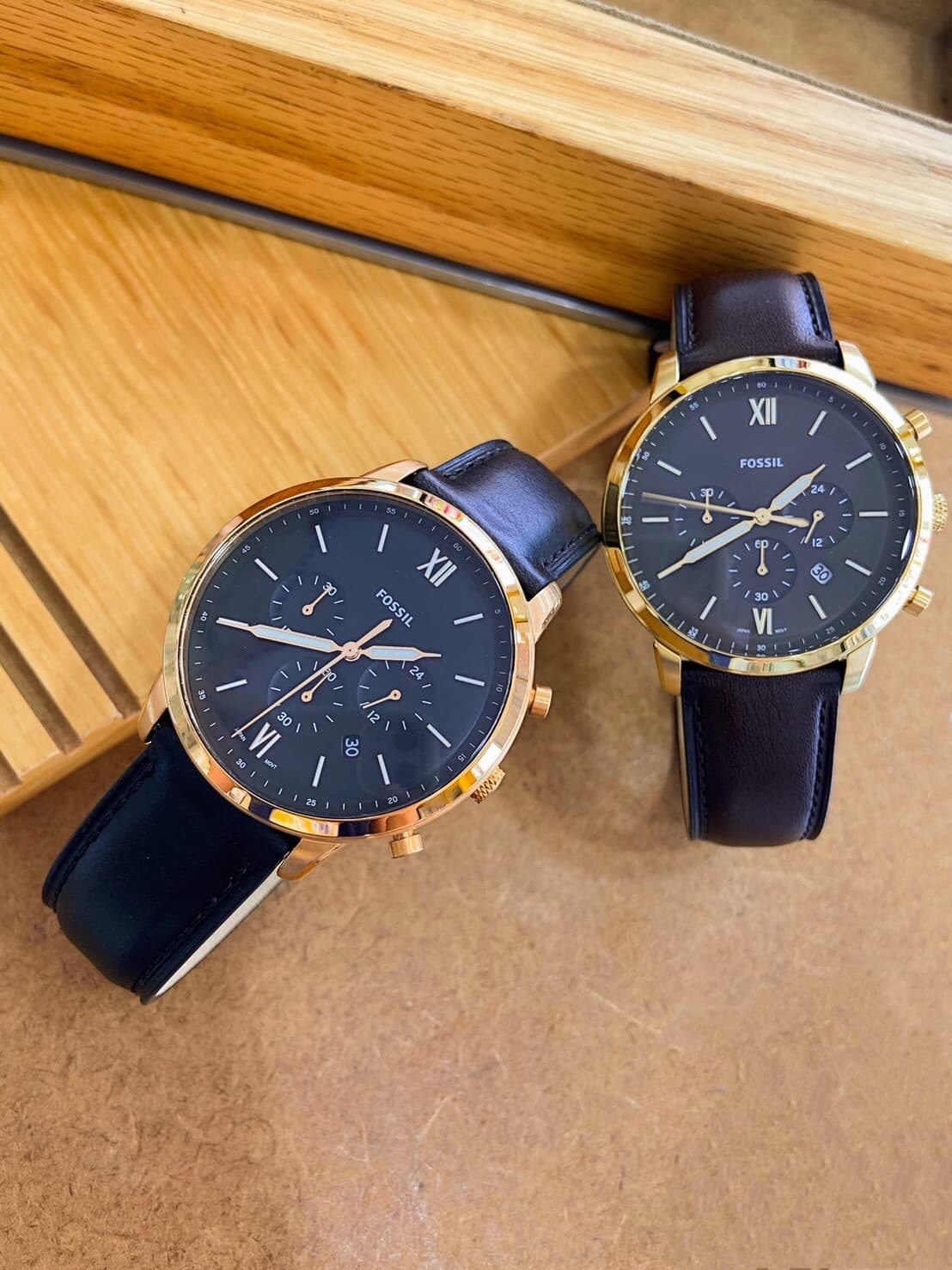 【Fossil】Neutra 美式休閒計時手錶 FS5763(咖x金)/ FS5381(黑x玫) 44mm 現代鐘錶