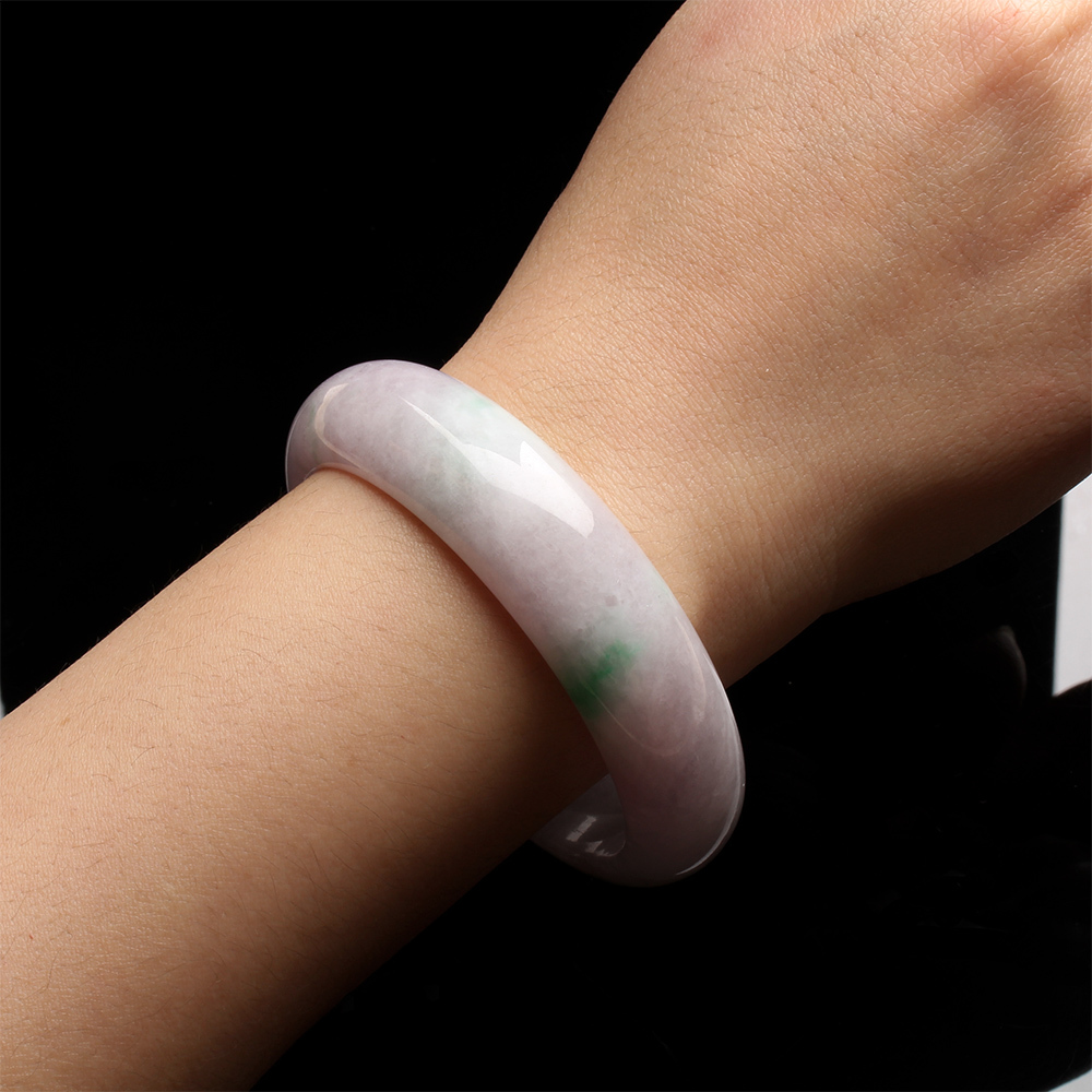 【雅紅珠寶】天然春帶彩冰糯種翡翠玉鐲-寬版-#19-楚楚動人-B0038