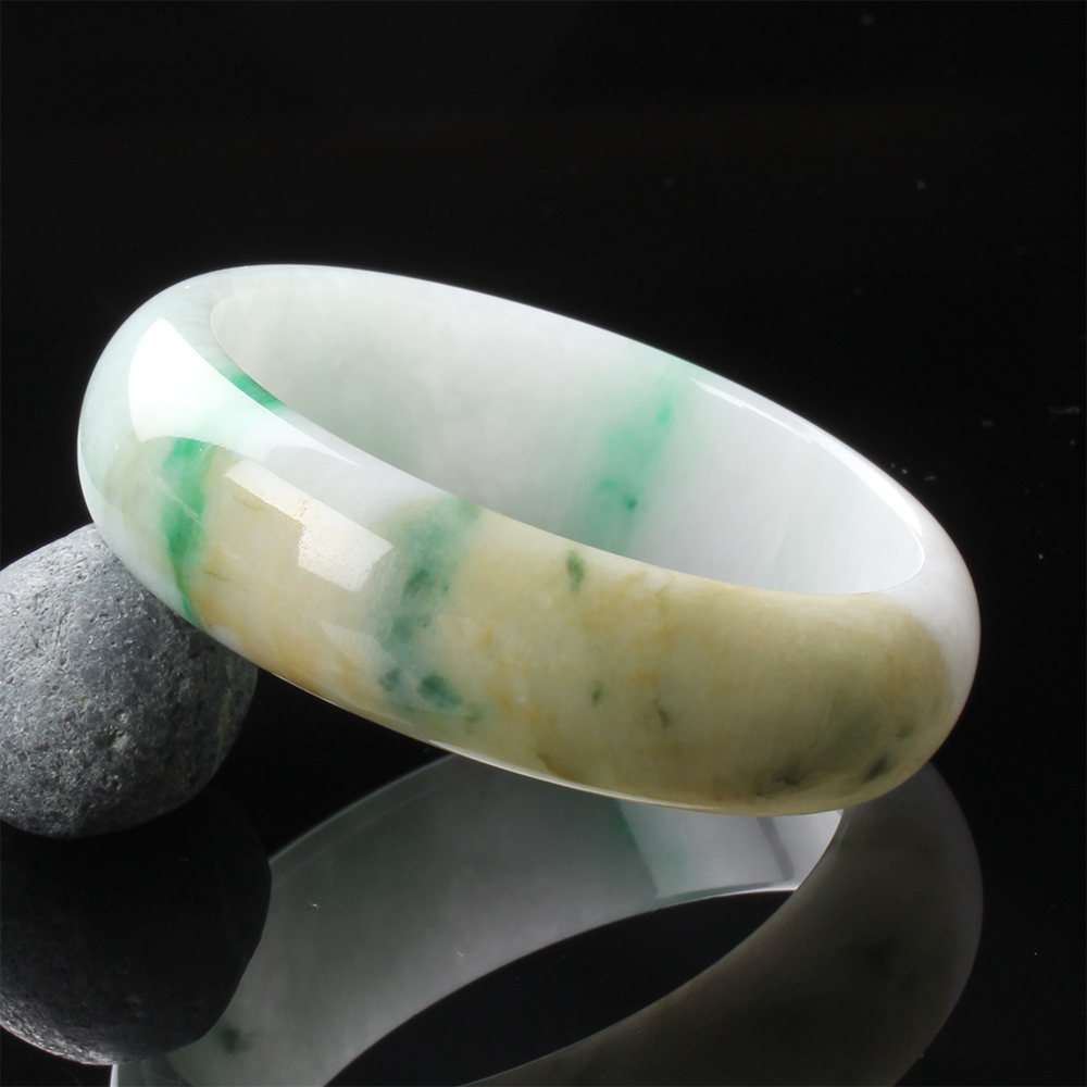 【雅紅珠寶】天然三彩翡翠玉鐲-寬版-#18-福祿壽-B0157