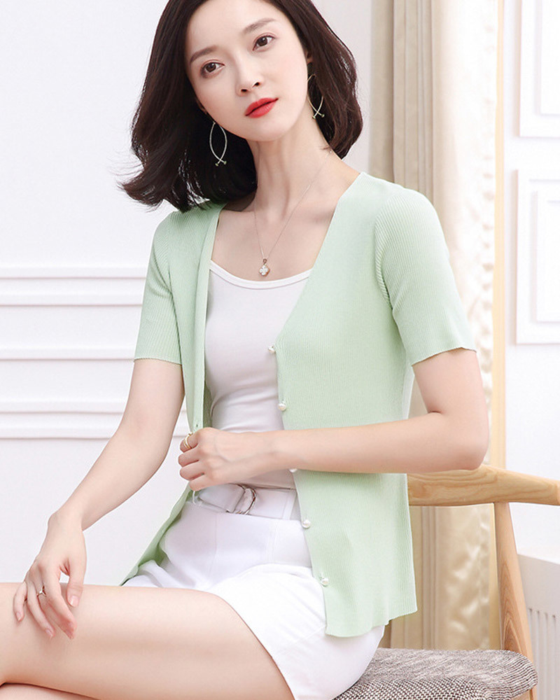 DEER.W 珠釦羅紋針織上衣外套 綠色