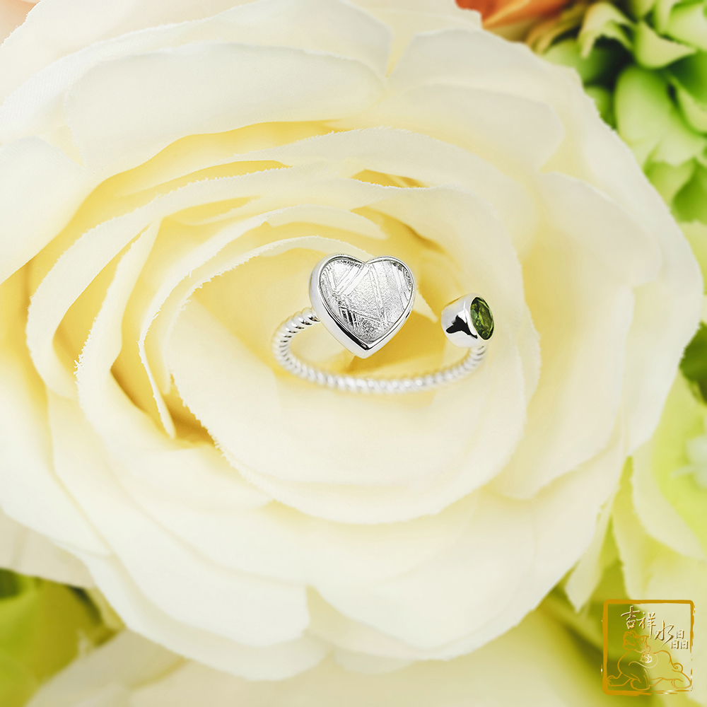 外來隕石-天鐵捷克愛心925銀戒指 隕石戒指 強大能量