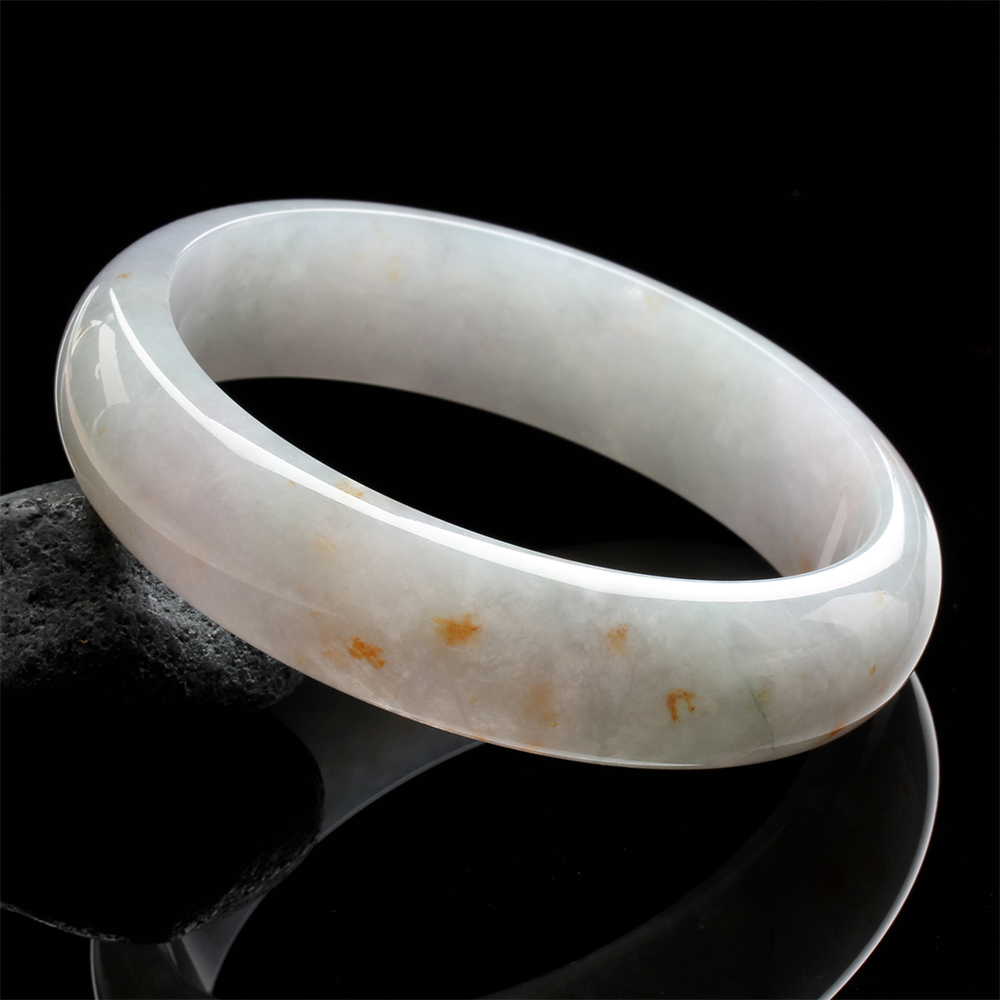 【雅紅珠寶】天然冰種三彩帶紅珠砂翡翠玉鐲-寬版-#19.5-淡雅脫俗-B0128