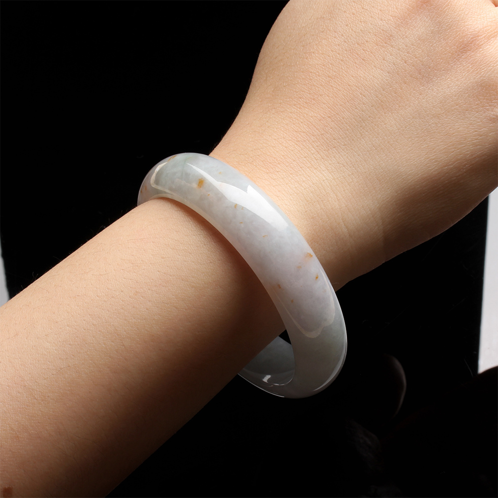 【雅紅珠寶】天然冰種三彩帶紅珠砂翡翠玉鐲-寬版-#19.5-淡雅脫俗-B0128