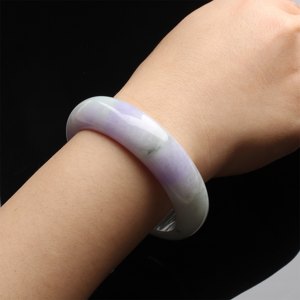 【雅紅珠寶】天然春帶彩翡翠玉鐲-寬版-#18.5-紫氣東來-B0032