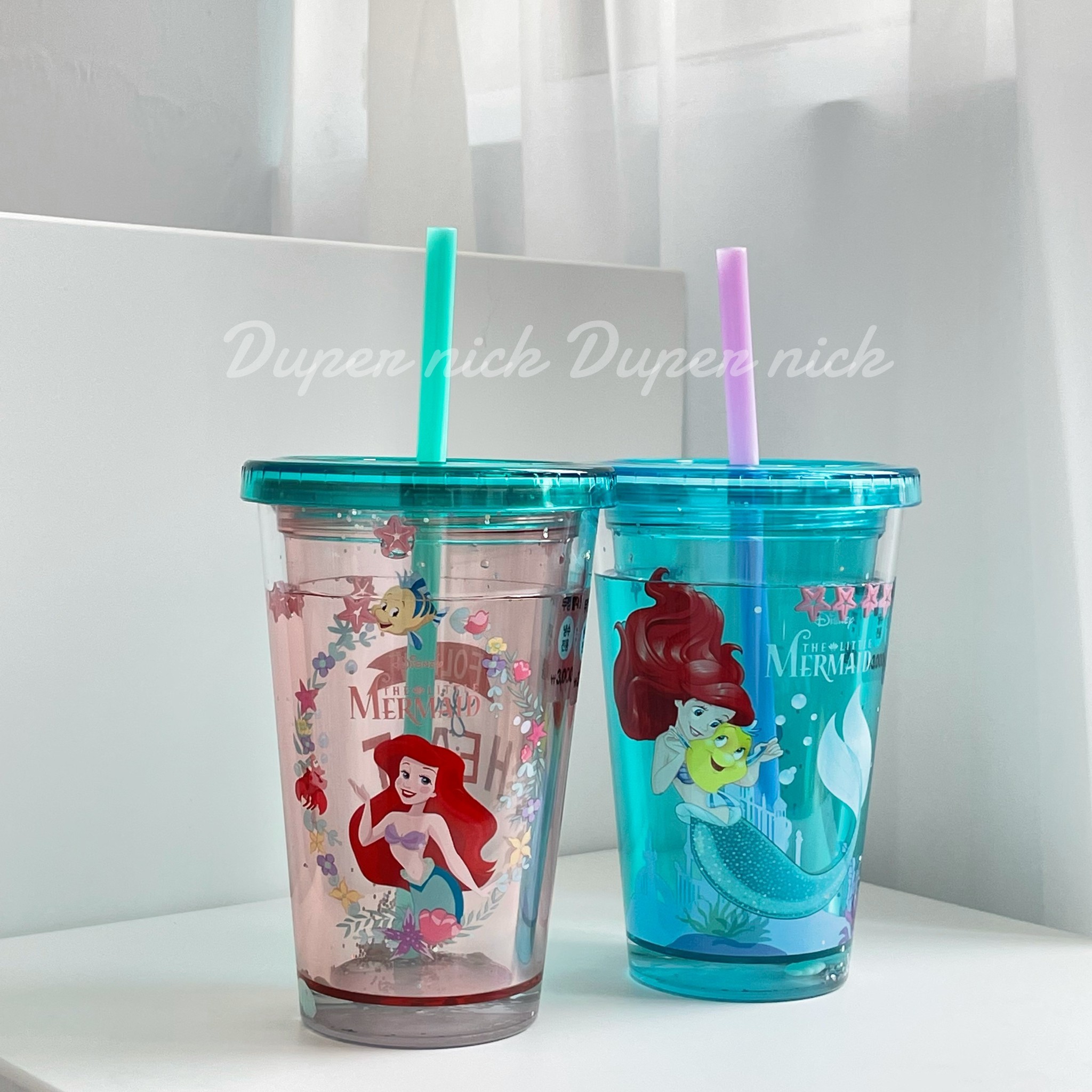 韓國 正版授權 小美人魚 流動亮片水杯