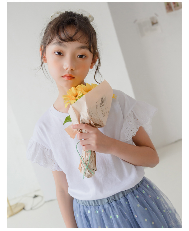 現貨 140cm 百搭款蕾絲荷葉袖上衣