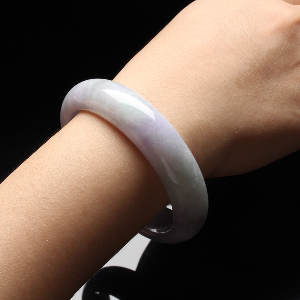 【雅紅珠寶】天然紫蘿蘭帶綠翡翠手鐲-寬版#19.5-漫舞霓裳-B0179