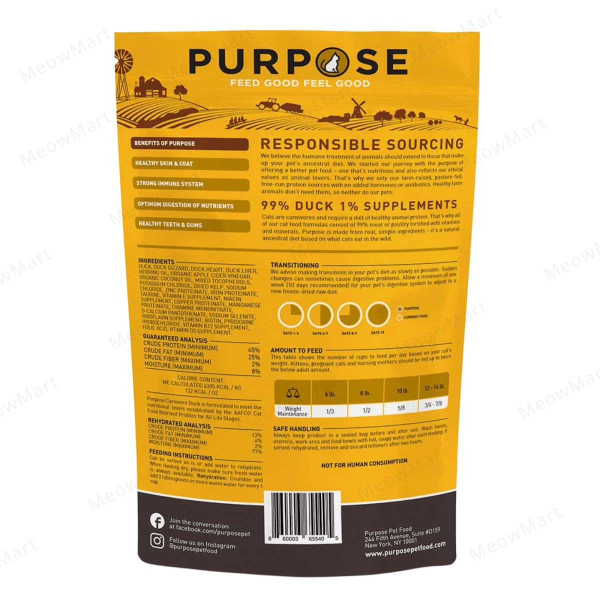 【低至73折】PURPOSE 凍乾生肉貓糧 - 鴨肉 9oz (多買多平)