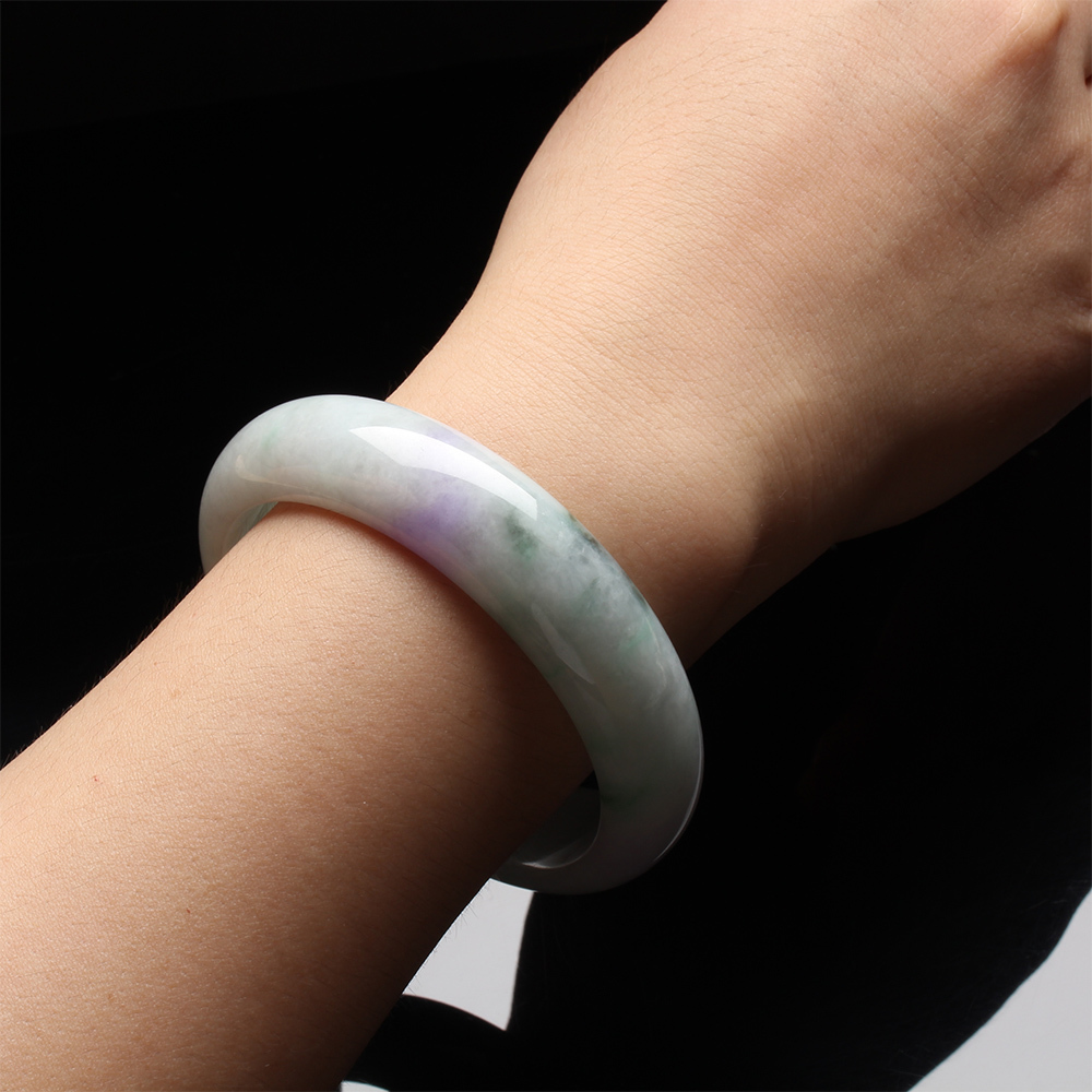 【雅紅珠寶】天然春帶彩冰糯種翡翠玉鐲-寬版-#19-春意盎然-B0044