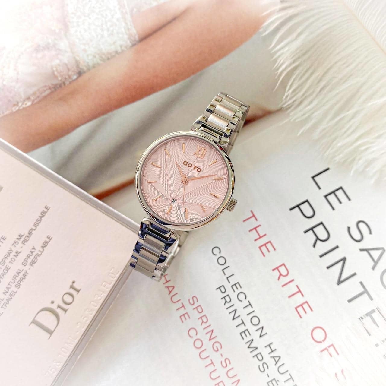 【GOTO】Peacock 孔雀系列-銀色x粉色  GS0098L-2S-841 33mm 現代鐘錶