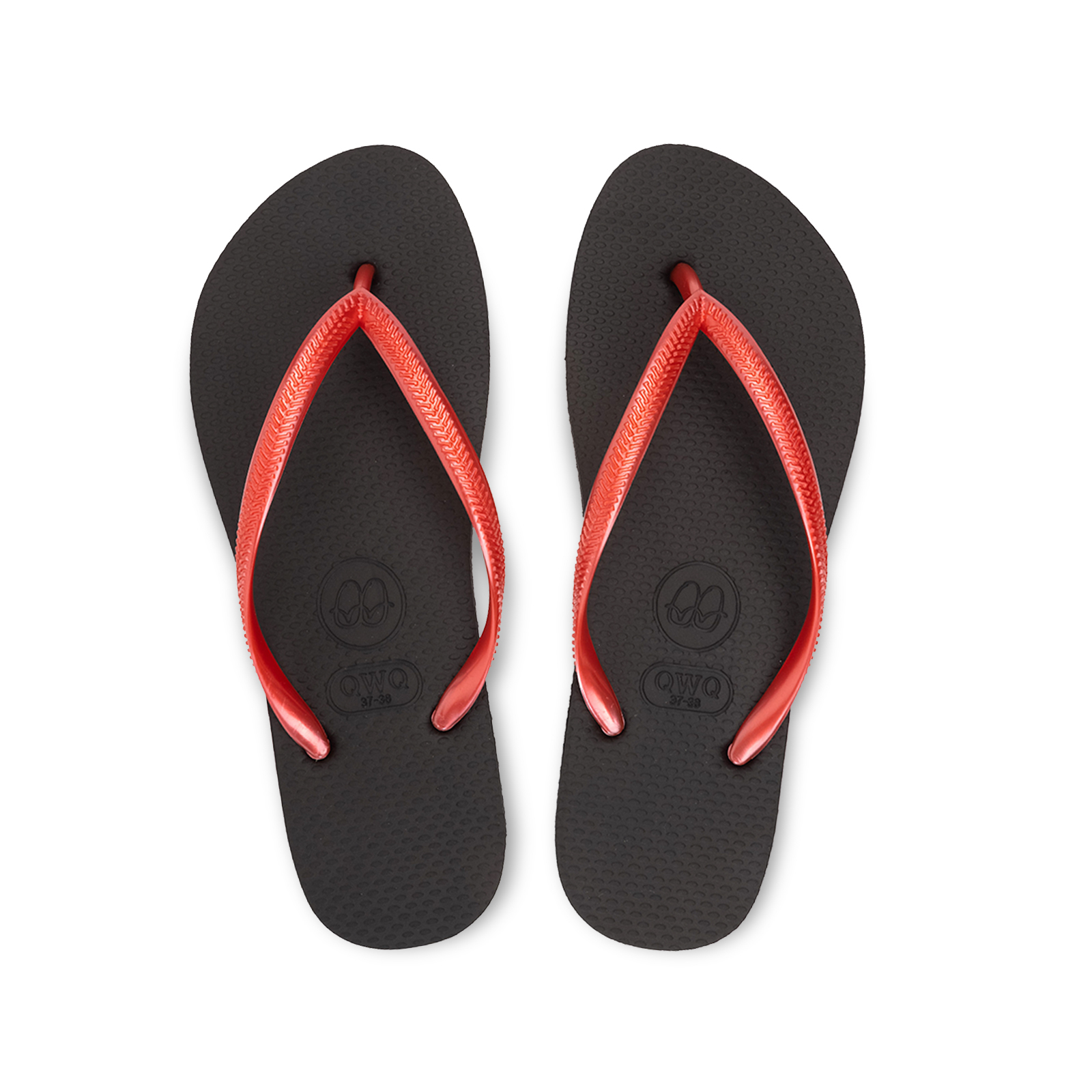 Slim跳色系列 【曜石黑】紅鞋帶 女款平底人字夾腳拖