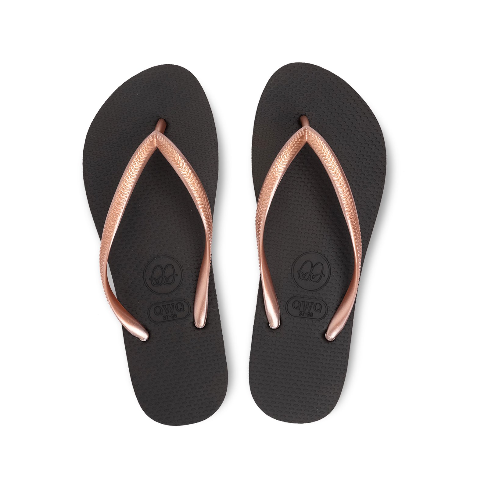 Slim跳色系列【曜石黑】粉金鞋帶 女款平底人字夾腳拖