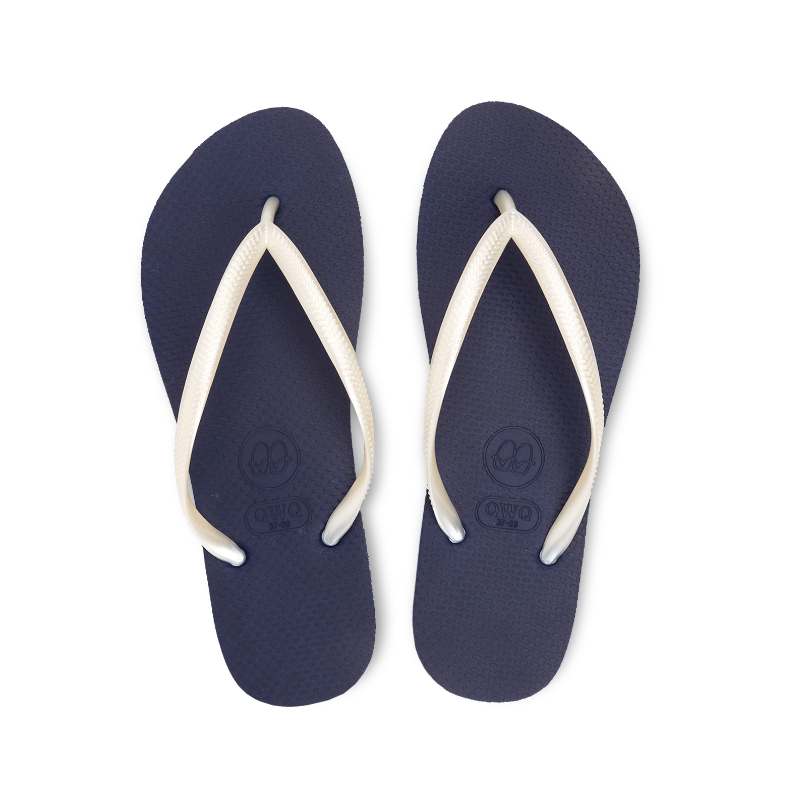 Slim跳色系列 【藏藍】白鞋帶 女款平底人字夾腳拖