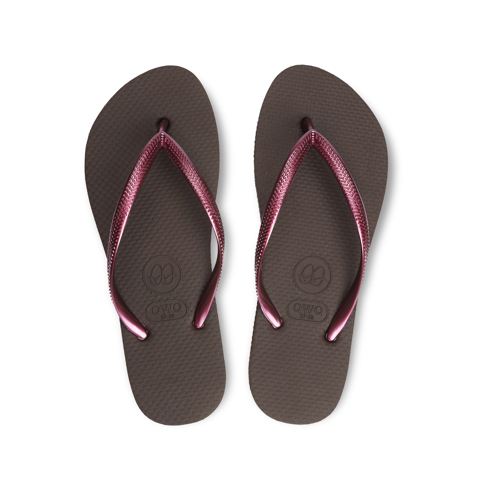 Slim跳色系列 【焦糖棕】酒紅鞋帶 女款平底人字夾腳拖