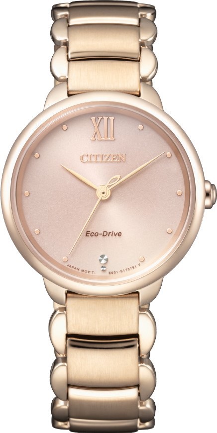 萬年鐘錶 - Citizen 星辰錶  L系列 Sakura Pink 櫻花粉紅金光動能女錶   EM0922-81X  錶徑28MM