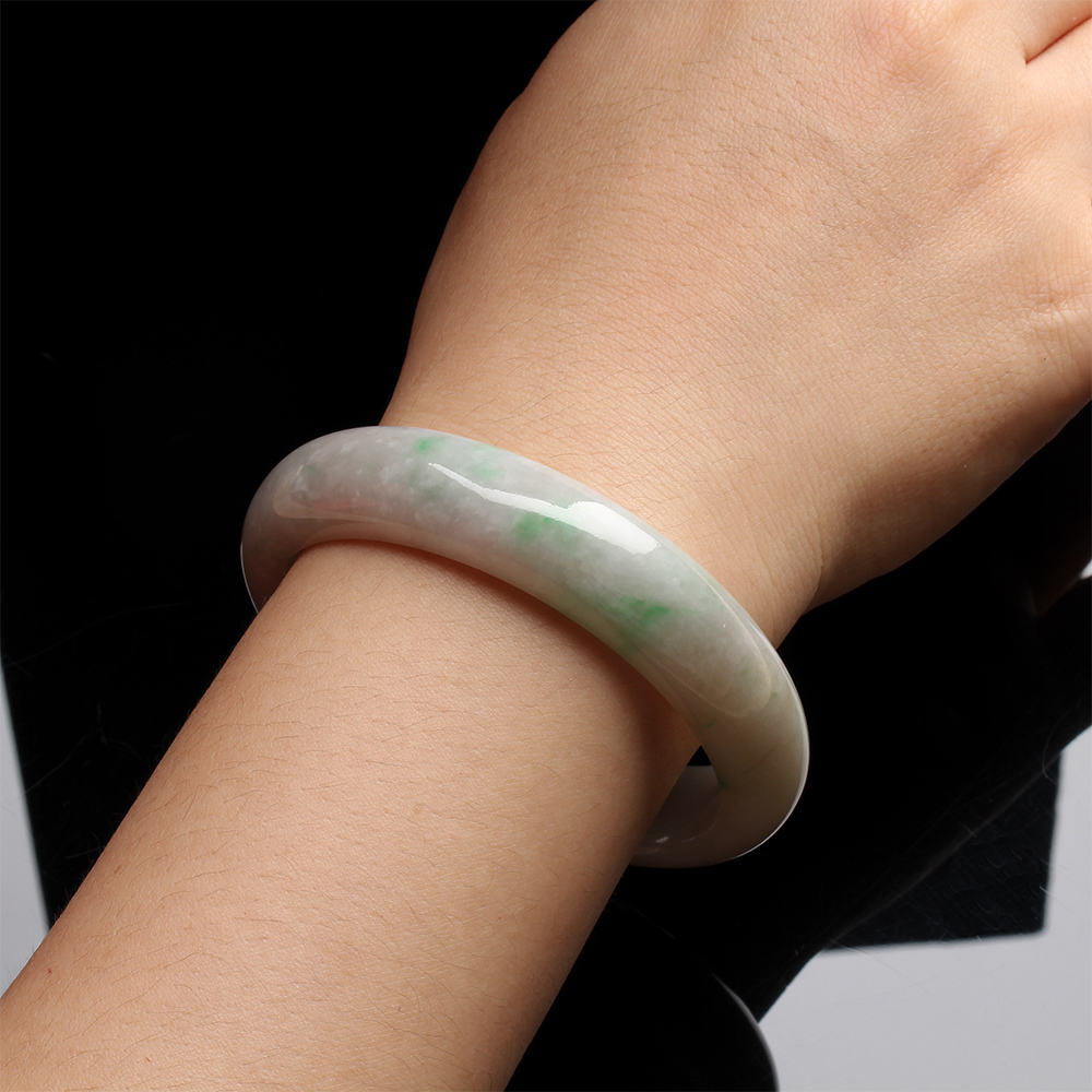 【雅紅珠寶】天然春帶彩翡翠玉鐲-#19-秋波微轉-B0020
