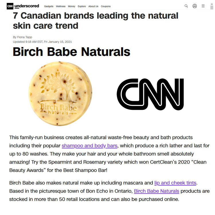 CNN report Birch Babe Naturals - 7 Canadian brands leading the natural skin care trend