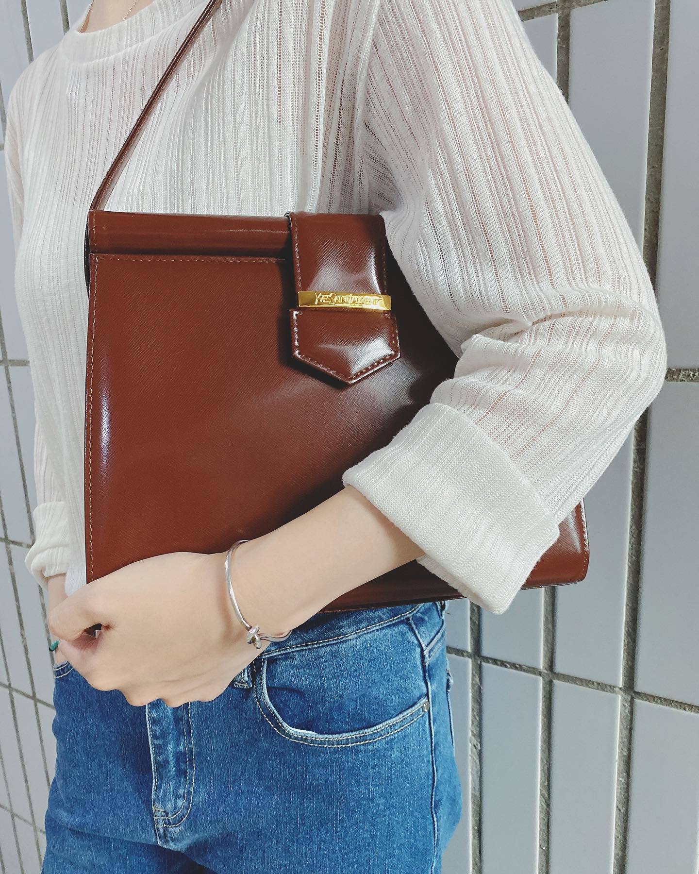 YSL camel leather shoulder bag