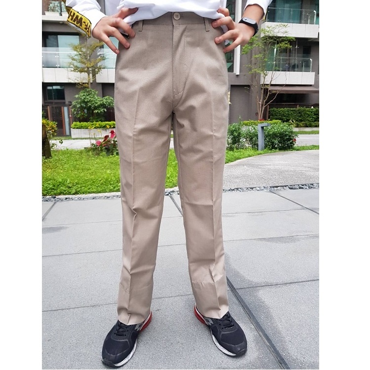 棉質(大直筒)  立體細格紋 中高腰直筒休閒褲 28~43吋 免費修改褲長