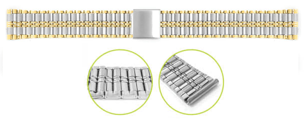 萬年鐘錶 - 輕薄平頭空心不鏽鋼傳統樣式錶帶-半金 T01H 傳統摺疊推扣式  10 、12、14、16、18、20